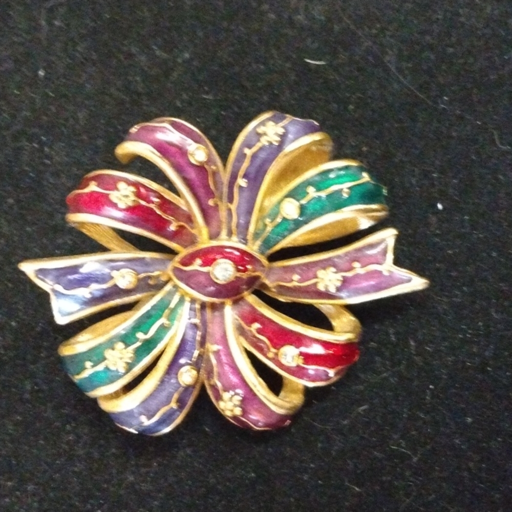Joan Rivers Early Multicolored Enamel Bow  Brooch